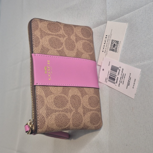 Coach Signature Brown and Pink Wristlet